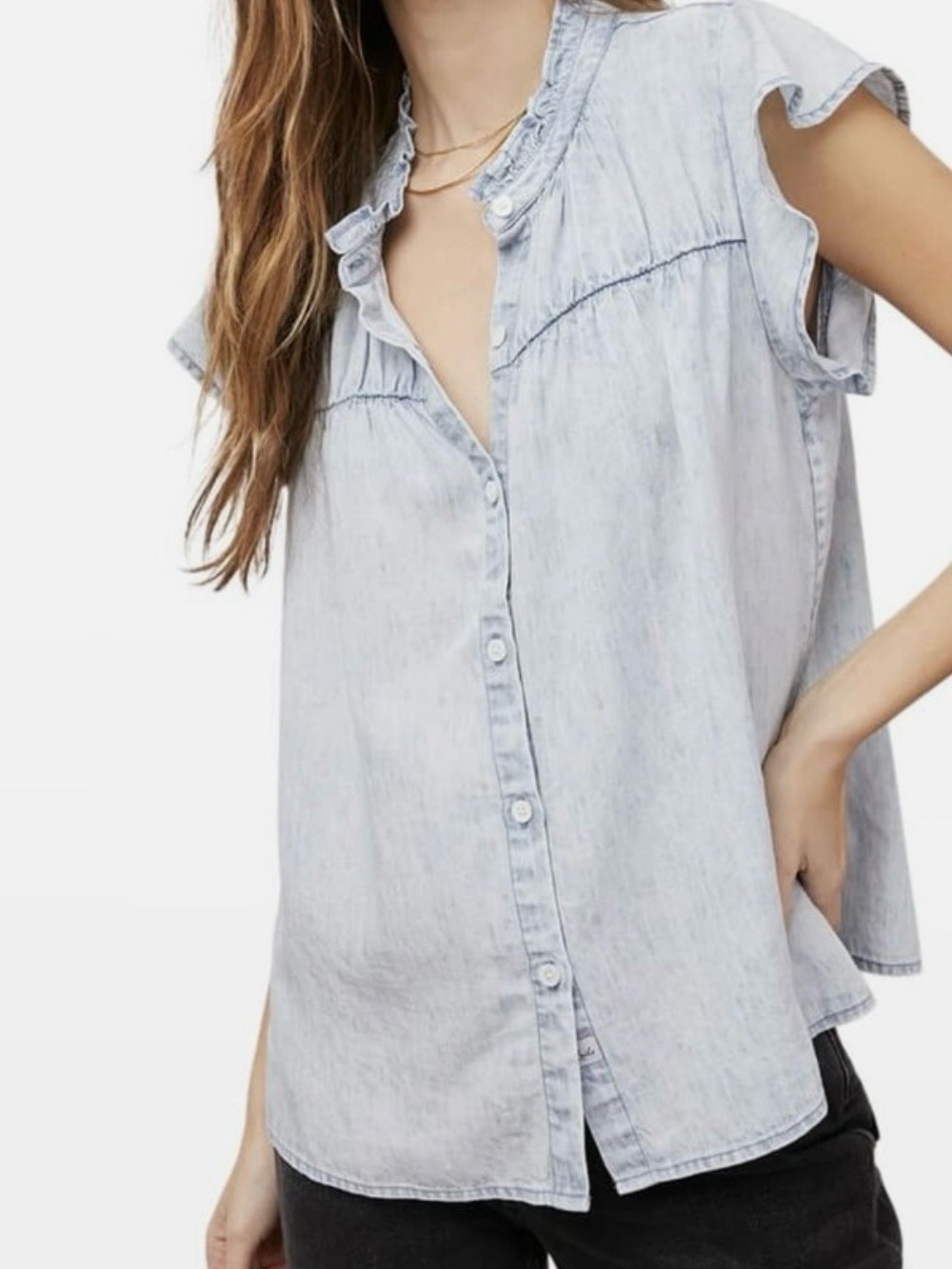 Rails NWT Ruthie Ruffle Linen Denim Blouse $158